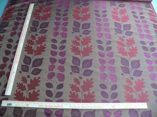 By Yd Lee Jofa Mulberry Home Woodland Red Brown Silk Lampas Foliage forest Birch Oak Elm William Morris MSRP USD 288/y