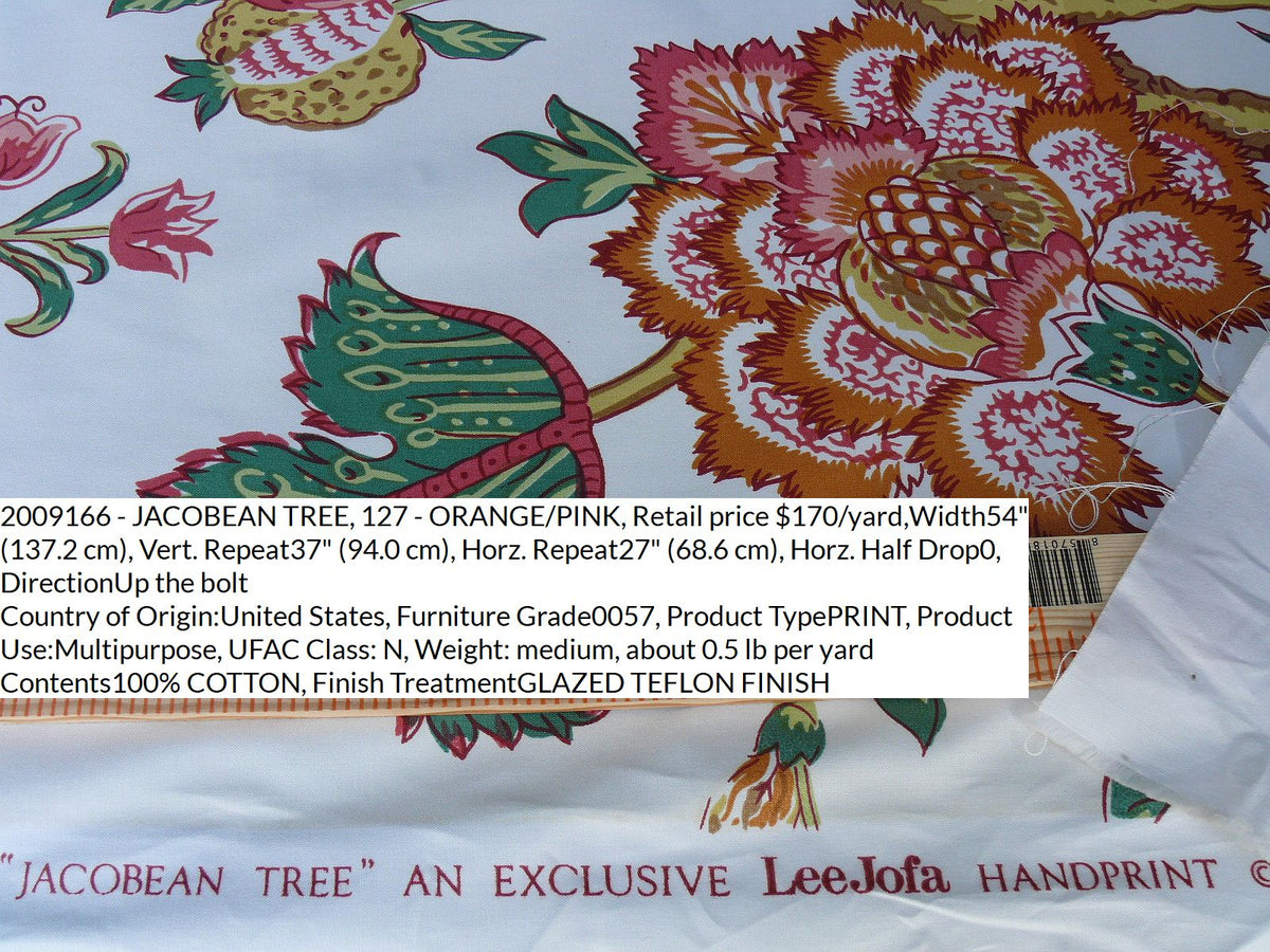 By YARD Lee Jofa Jacobean Tree of Life Large Peony Palampore Chintz orange pink green Chintz Bird of Paradise