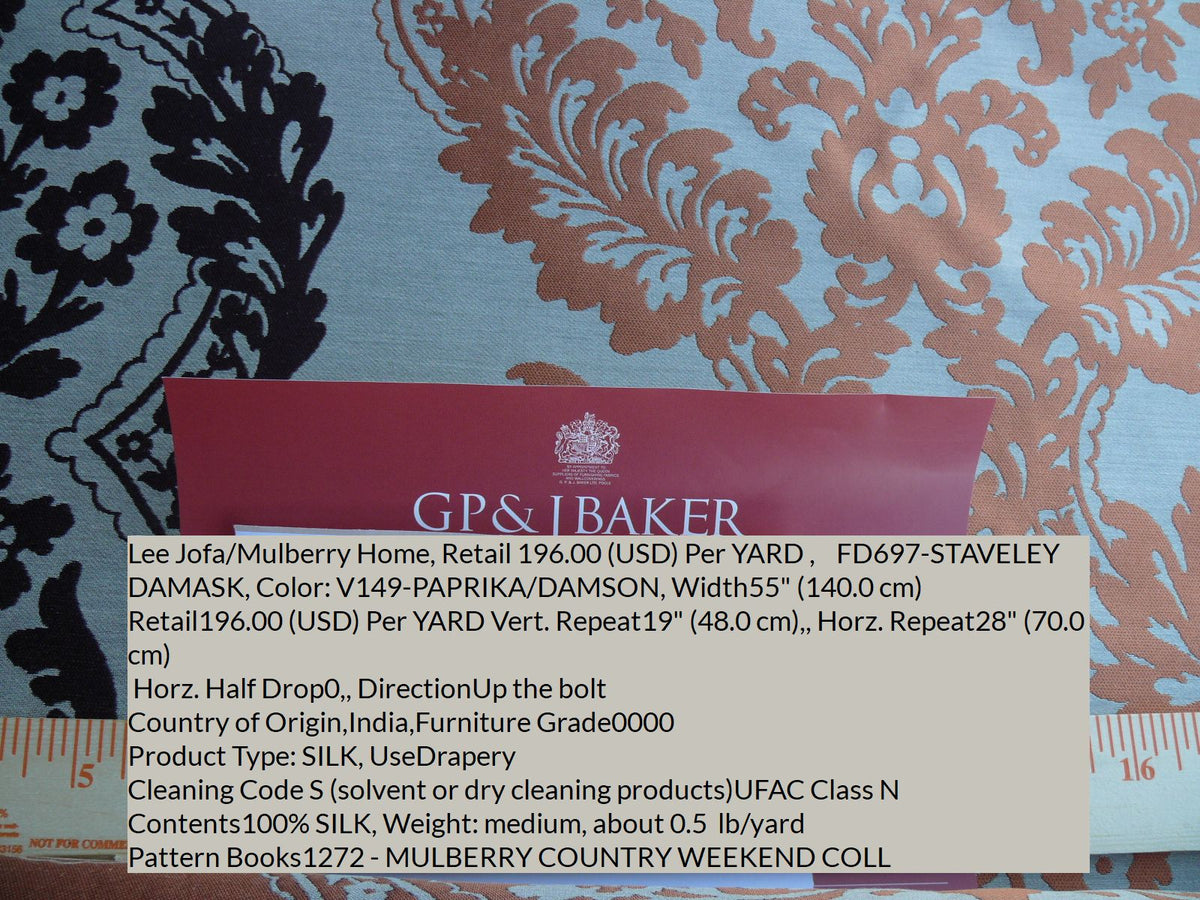 Lee Jofa Mulberry Home Staveley Damask Paprika Damson Orange Deepest Purple Plum MSRP USD 196/y