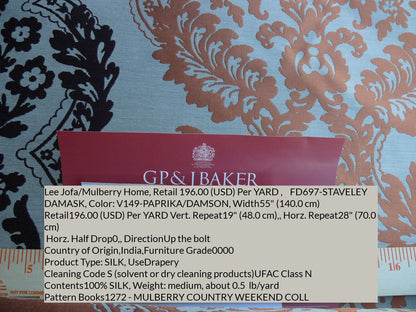 Lee Jofa Mulberry Home Staveley Damask Paprika Damson Orange Deepest Purple Plum MSRP USD 196/y