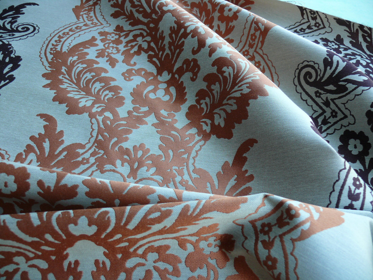 Lee Jofa Mulberry Home Staveley Damask Paprika Damson Orange Deepest Purple Plum MSRP USD 196/y