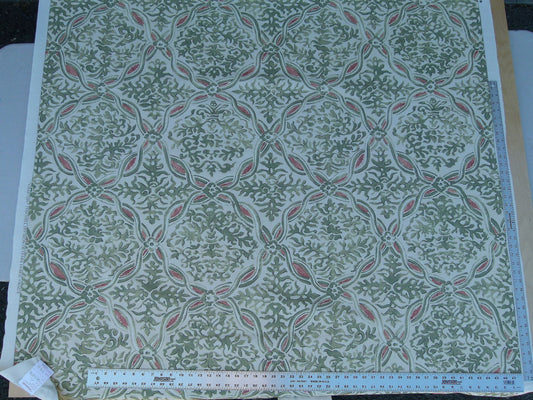 By Yard Scalamandre Grafton Green Terracota Pink Medallion Print MSRP USD292/Y