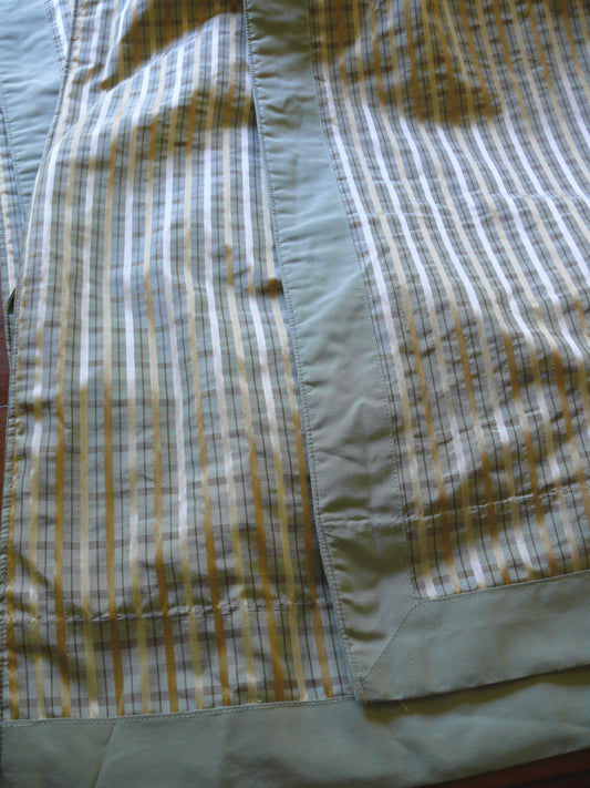 Lee Jofa Paradise Silk Drapery Pair Sea Glass Aqua Green Blue Gold Plaid Double Sides 77"x101