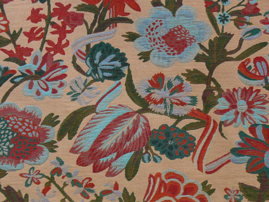 Brunschwig & Fils Eldorado Silk Lampas Taupe Red Flower & ribbons MSRP USD354
