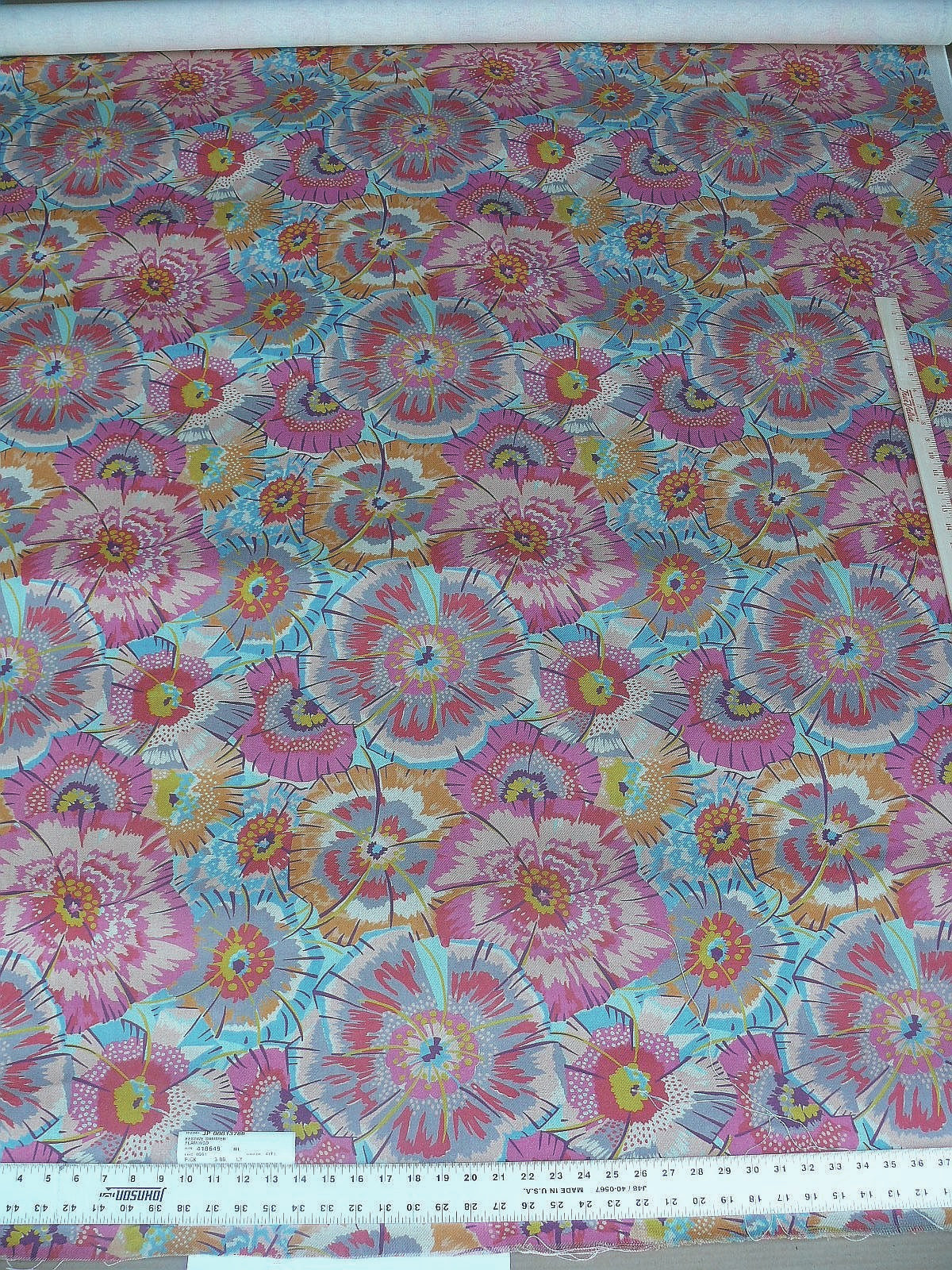 Old World Weavers Festive Summer Flamingo Pink Blue Orange Linen Royal Hippie Flower Power 1960s
