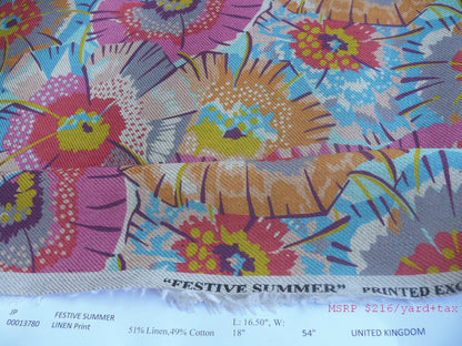 Old World Weavers Festive Summer Flamingo Pink Blue Orange Linen Royal Hippie Flower Power 1960s