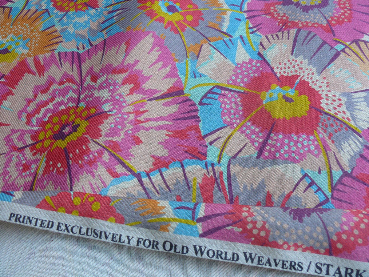 Old World Weavers Festive Summer Flamingo Pink Blue Orange Linen Royal Hippie Flower Power 1960s