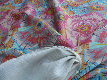 Old World Weavers Festive Summer Flamingo Pink Blue Orange Linen Royal Hippie Flower Power 1960s