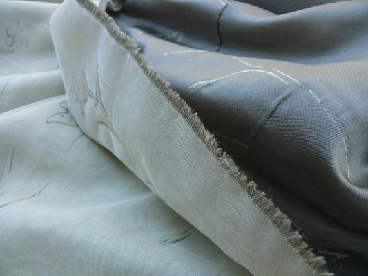 Scalamandre Grey Watkins Orissa Semi Sheer Platinum Silver Silk Double Organza Damask Tulip Wildflower MSRP USD 212/Y