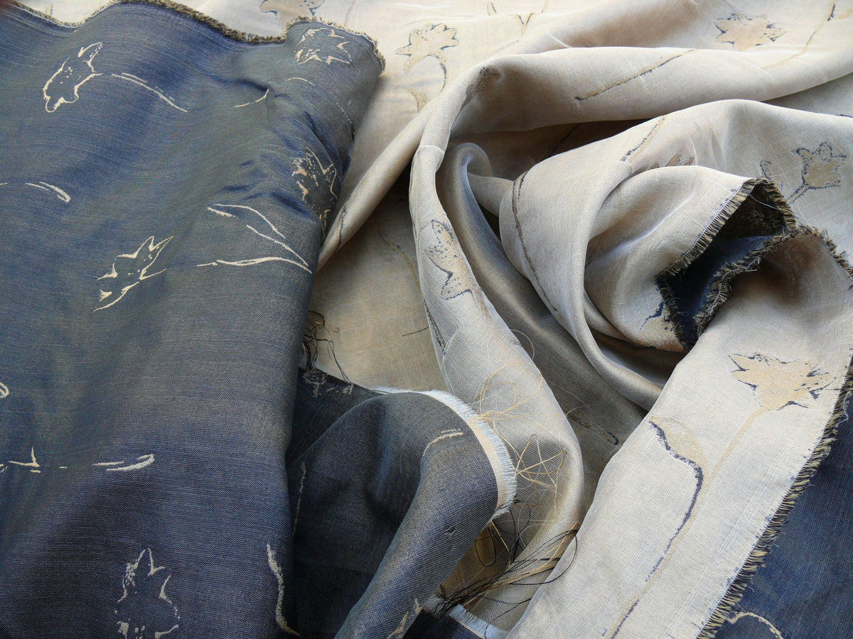 Scalamandre  Grey Watkins Orissa Semi Sheer Copper Silk Double Organza Damask Tulip Wildflower MSRP USD 212/Y