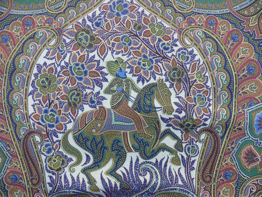 Scalamandre Le Cheval Indien Horse Warrior Claret Green Print Equestrian portrait MSRP USD 280/y