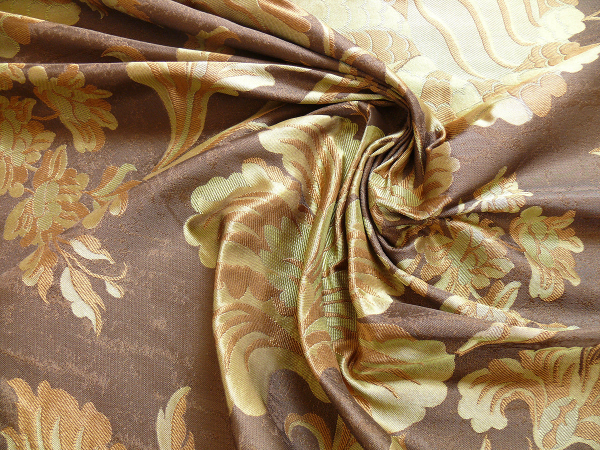 By Yd 100%silk Lampas Mythical Huge Tree Of Life Cocoa Brown Beige MSRP USD 328/Y 507 Cocoa