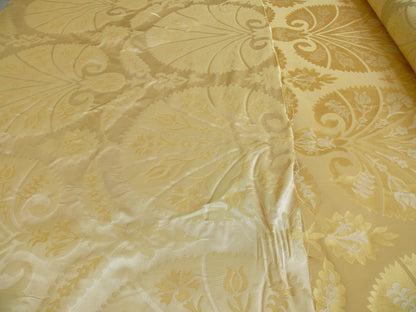 100%silk Lampas Tulip Fan Damask 536 "flax" Off White Beige Gold Bty MSRP USD296/y!