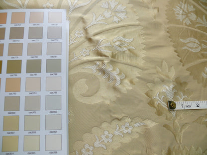 100%silk Lampas Tulip Fan Damask 536 "flax" Off White Beige Gold Bty MSRP USD296/y!