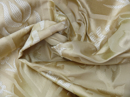100%silk Lampas Tulip Fan Damask 536 "flax" Off White Beige Gold Bty MSRP USD296/y!