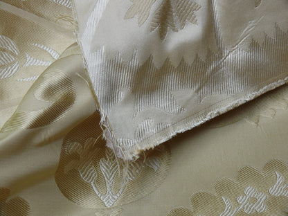 100%silk Lampas Tulip Fan Damask 536 "flax" Off White Beige Gold Bty MSRP USD296/y!