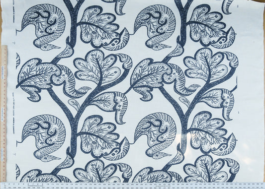 Scalamandre Russell Linen Petrol Blue Albert Hadley Linen Print Jacobean Tan Blue White MSRP USD 188