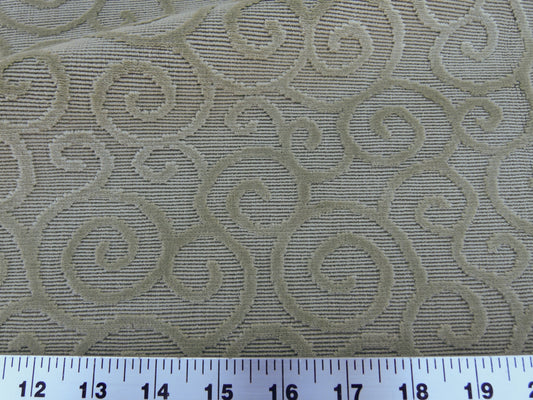 Scalamandre Arabesque Velvet Mint  Cut Velvet Flowy Fiddlehead Fern Scroll Green Cotton Heavy By The Yard - MSRP USD 240/yd