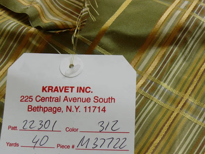 Kravet Couture 100% Silk Plaid Taffeta Satin Stripe Green "Peridot" Gold Plaid jacquard