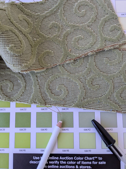Scalamandre Arabesque Velvet Mint  Cut Velvet Flowy Fiddlehead Fern Scroll Green Cotton Heavy By The Yard - MSRP USD 240/yd