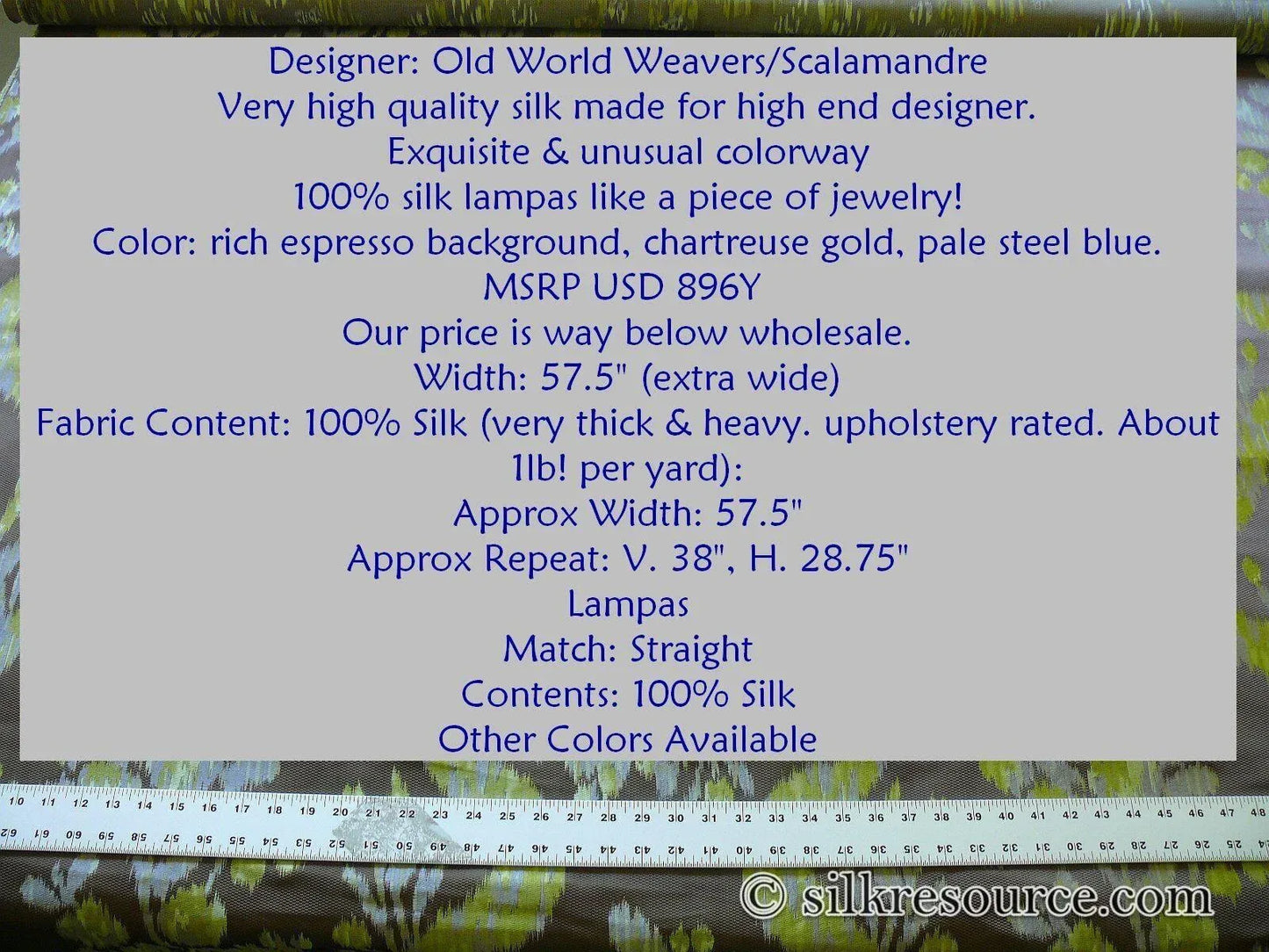 Scalamandre Visby ROSEHIP 100% SILK Lampas SHADOW BROWN Old World Weavers MSRP USD 896/Y #1464