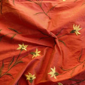Pierre Frey 100%Silk Embroidery Saffron Red