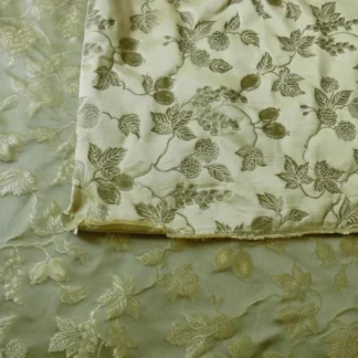 100% SILK DAMASK SUMMER BERRY VINE PARSLEY GREEN BTY