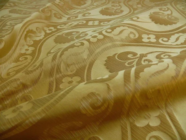 BY YARD HIGH END 100%SILK DAMASK PEONY RIVER "CURRY"