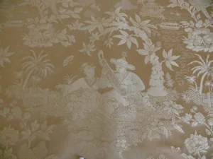 BTY 100% SILK DAMASK CHINOISERIE MUSIC GARDEN "WHITEGOLD"