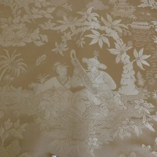 BTY 100% SILK DAMASK CHINOISERIE MUSIC GARDEN "WHITEGOLD"