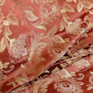 RM COCO 100%SILK LAMPAS GILDED PAISLEY ROSE BRICK MSRP$214.80/Y