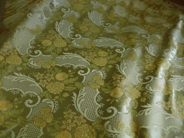 HiEND POM ROSE LACE 100% SILK LAMPAS OLIVE GREEN "MOSS" GOLD