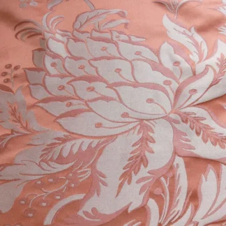 SCALAMANDRE "NATCHEZ" SILK LAMPAS, SALMON PINK & OFF WHITE SILVE