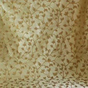 Iridescent Silk Damask, Taupe & Gold Leaves 3 YD