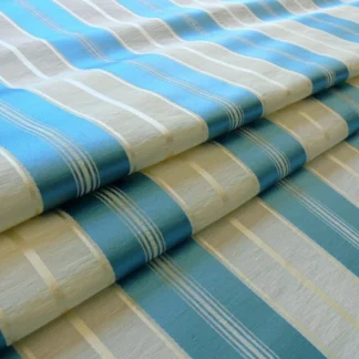 SCALAMANDRE KEELY STRIPE BLUE & CREAM WHITE SILK LINEN MSRP$179