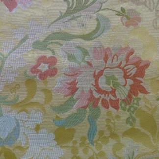 SCALAMANDRE "LOUIS XV" SILK LAMPAS MULTI ON PALE YELLOW BTY