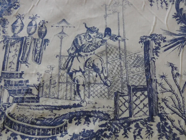 SCALAMANDRE TOILE CHINOISERIE PRINTED COTTON BLUE on NATURAL 4Y
