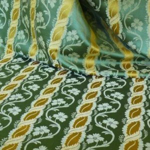 CLARENCE HOUSE RICH SILK LINEN GREEN GOLD FLORAL STRIPE BTY