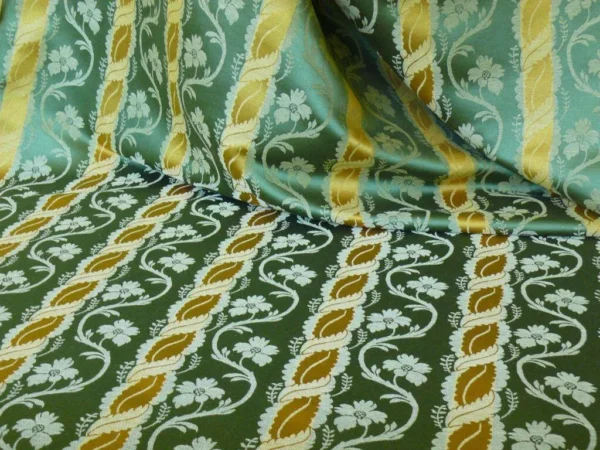 CLARENCE HOUSE RICH SILK LINEN GREEN GOLD FLORAL STRIPE BTY