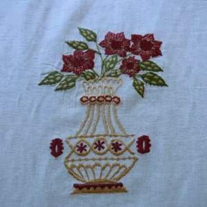 Fabricut Quilvio Embroidered Linen/Cotton RED Bouquet on NAT BTY