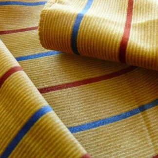 LUX! LEE JOFA FIGARO ITALIAN VELVET RED & BLUE STRIPE ON GOLD BT