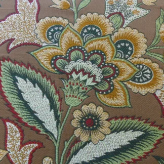 SCALAMANDRE TULLAMORE LAMPAS BROWN GOLD GREEN JACOBEAN FLOWER BT