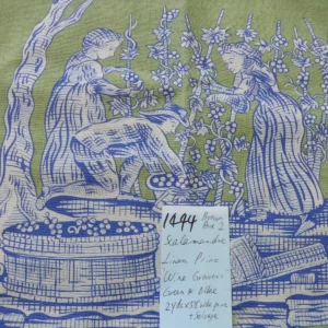 SCALAMANDRE THE WINE GROWER LINEN PRINT GREEN BLUE 2Y