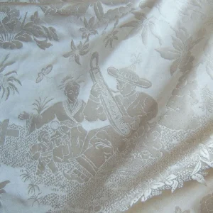 100%SILK CHINOISERY MUSIC GARDEN TOILE "PEARL" PEARLY WHITE SUPE