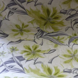 HUGE ARTISTIC TULIP FLOWER PRINT LINEN GREEN BLACK ON NATURAL FL