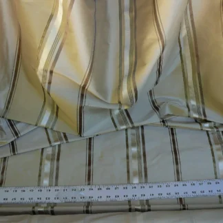 DESIGNER HiEND 100%SILK SATIN STRIPE TAUPE BEIGE SILVER MSRP$100