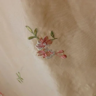 LEE JOFA FLEURIR SILK SAND PALE GOLD WITH PINK FLOWER EMBROIDERY