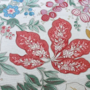5.7Y SCALAMANDRE "GILLIAN" PRINTED LINEN FOLIAGE JACOBEAN RED MS