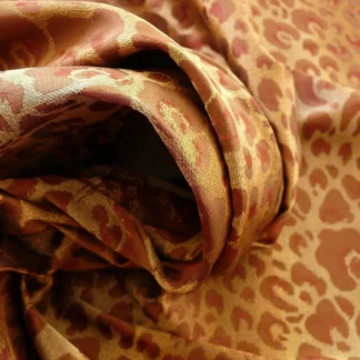 STUNNING! 100% SILK CHEETAH TIGER JARQUARD BROWN GOLD RED BTY MS