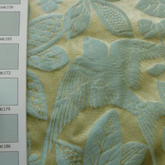 100% SILK SWALLOW DAMASK ARTS & CRAFTS BIRD FLOWER PALE BLUE